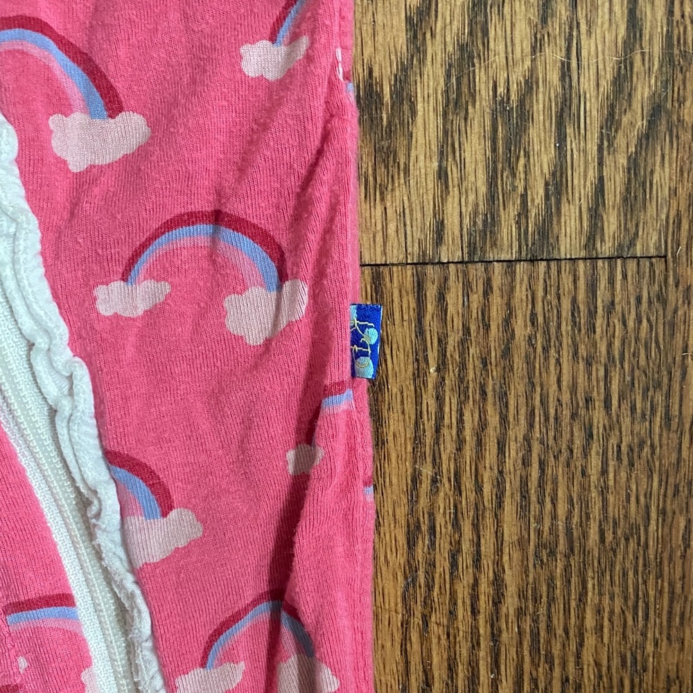 Pink rainbow print Kickee Pants zip up bamboo one piece pj with bum flap, 12-18M - Picture 7 of 12